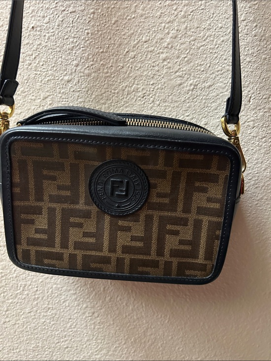 Fendi Handbags - Fendi Brown Zucca Canvas Crossbody with Black Leather Trim